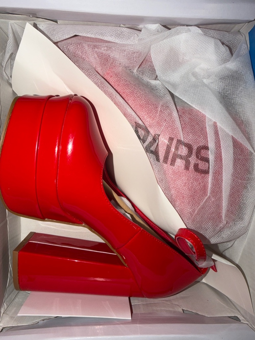 Women's Red Patent Platform Block Heel Pump